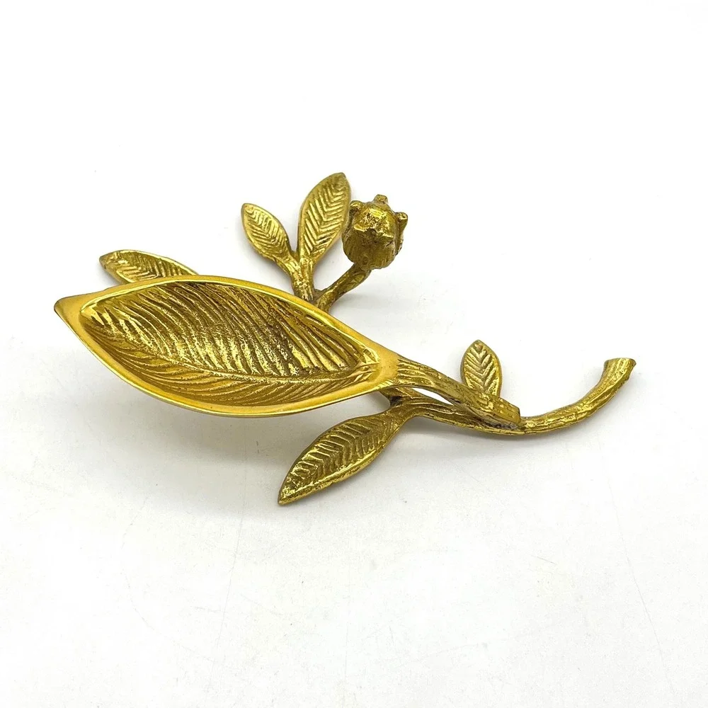 Brass Botanical Leaf Trinket Dish Catch All Tray Small Decorative Dish